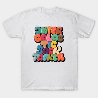 Intergalactic Backpacker. Bubble Style Typography. T-Shirt